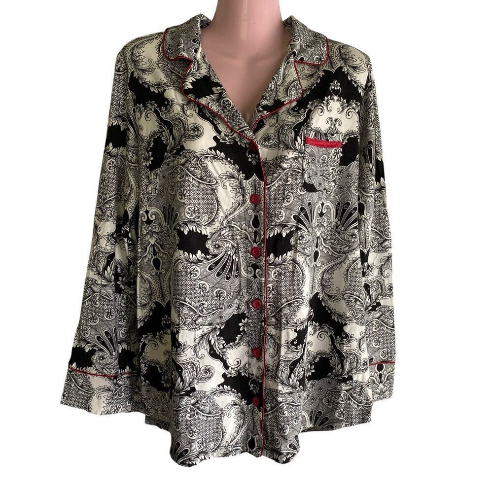Soma Pajama Top Women's Large Loungewear Black White Red Cozy